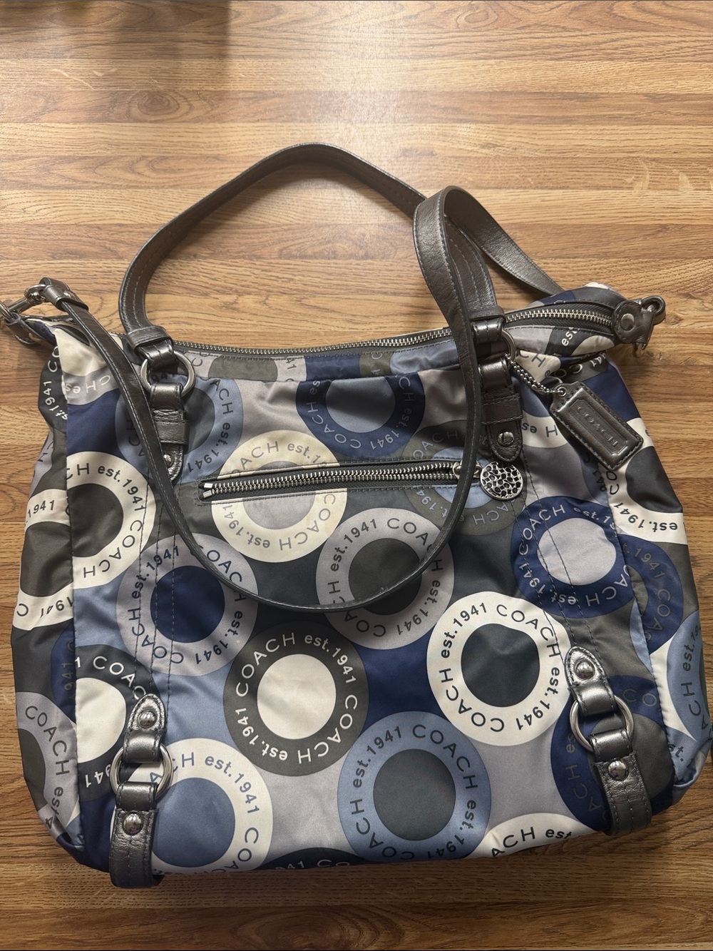 Coach Circle Print Shoulder Bag in Blue and Gray